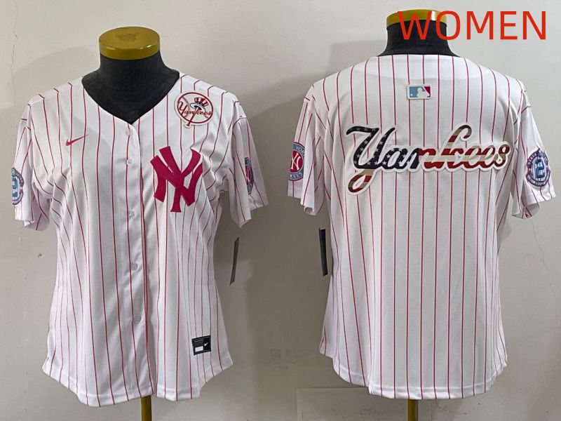 Women 2025 New York Yankees Blank White Stripe Joint Name Nike MLB Jersey style 6->women nfl jersey->Women Jersey